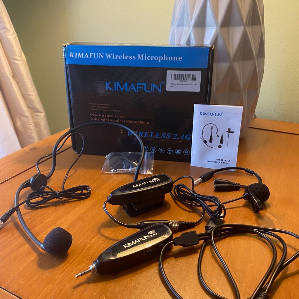 KIMAFUN Wireless Microphone System, 2.4G Wireless Headset and Lavalier Lapel Mic